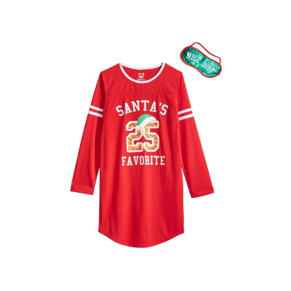 Max & Olivia Big Girls Santa Nightgown & Eye Shade
